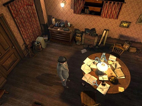 On a table you can find material for analysis, various chemical substances and a pipe - Open a Case | Hideout in Whitechapel - Hideout in Whitechapel - The Testament of Sherlock Holmes Game Guide