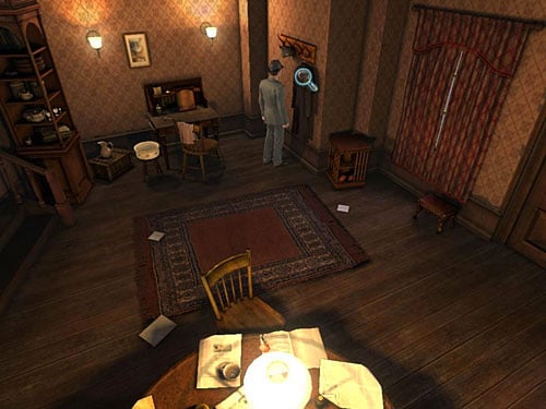 On a hanger you see a coat and Holmes hat - Open a Case | Hideout in Whitechapel - Hideout in Whitechapel - The Testament of Sherlock Holmes Game Guide