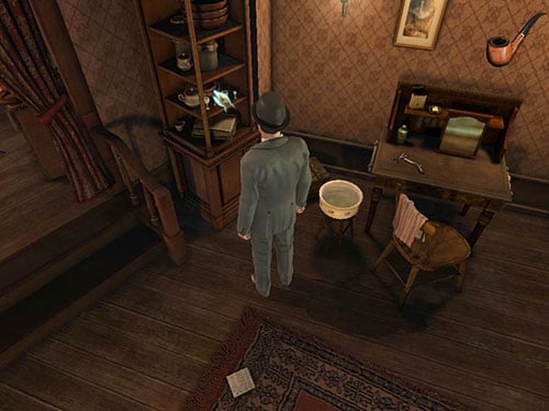 Go to a high shelf and notice crystal glasses - Open a Case | Hideout in Whitechapel - Hideout in Whitechapel - The Testament of Sherlock Holmes Game Guide