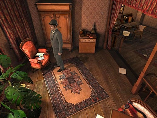Walk on an entresol and find a score of this theme, among other lying on an armchair - Open a Case | Hideout in Whitechapel - Hideout in Whitechapel - The Testament of Sherlock Holmes Game Guide