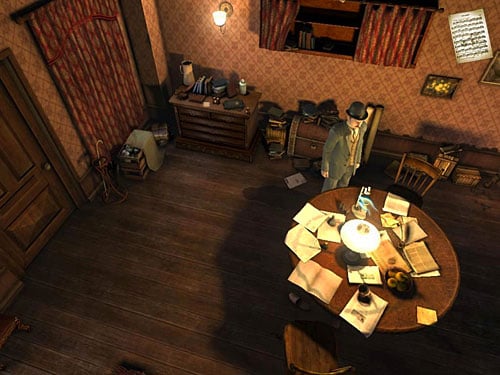 Go to the table and examine stain with a glass - Open a Case | Hideout in Whitechapel - Hideout in Whitechapel - The Testament of Sherlock Holmes Game Guide