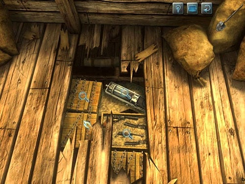 Holmes will find an arsenal underneath - Check a Broken Floorboard | A Fire in Sawmill - A Fire in Sawmill - The Testament of Sherlock Holmes Game Guide