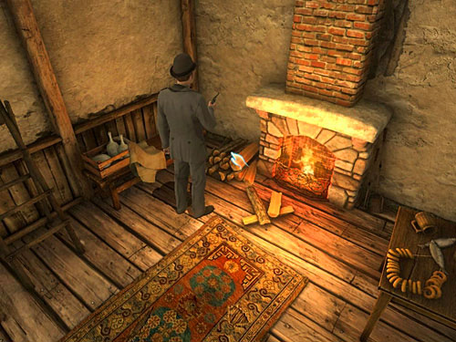 Thanks to that, theyll tell you that a cog lies under logs nearby chimney - Find a Cog | A Fire in Sawmill - A Fire in Sawmill - The Testament of Sherlock Holmes Game Guide
