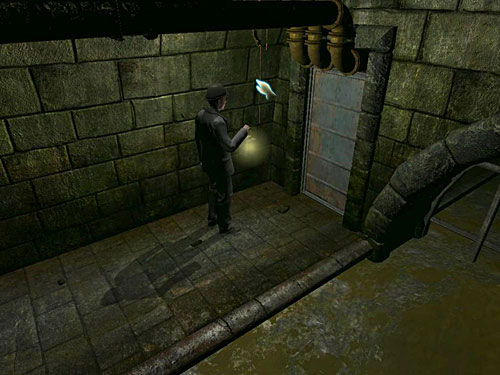 Move forward to the very end, from where pick up a wire hanging on the left of metal plate - Get to the Other Side of Sewers | Meeting in the Sewers - Meeting in the Sewers - The Testament of Sherlock Holmes Game Guide