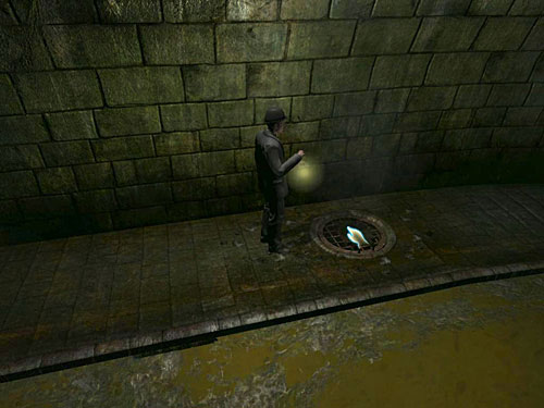 At the next footprint, look at a grate - Go Deeper into Sewers | Meeting in the Sewers - Meeting in the Sewers - The Testament of Sherlock Holmes Game Guide