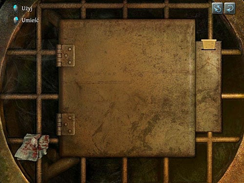 Then use on it a piece of iron (on the right bottom) - Go Deeper into Sewers | Meeting in the Sewers - Meeting in the Sewers - The Testament of Sherlock Holmes Game Guide