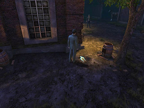 Pick up bottle from a right, lying next to the buildings corner - Find Out, What Is Happening in the Warehouse | A Grand Final in the Fun Fair - A Grand Final in the Fun Fair - The Testament of Sherlock Holmes Game Guide