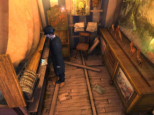 Notice also a sheet of paper on the wooden shelf, opposite to animals figures - Open a Secret Box | A Grand Final in the Fun Fair - A Grand Final in the Fun Fair - The Testament of Sherlock Holmes Game Guide