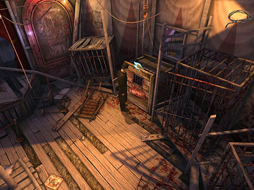 End of a rope tie to bar blocking exit from cage - Take Care of the Second Guard | A Grand Final in the Fun Fair - A Grand Final in the Fun Fair - The Testament of Sherlock Holmes Game Guide