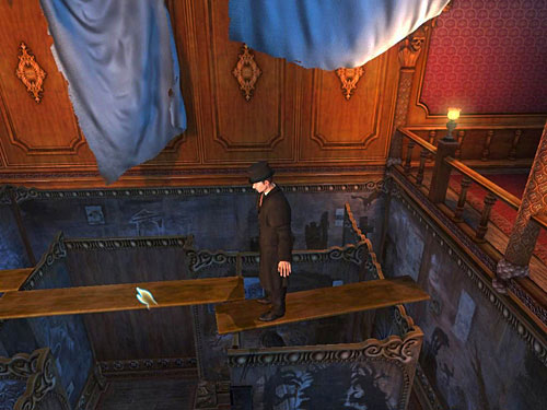 When you get almost to the balustrade, you run out of planks - Get to the Other Side of Gallery | A Grand Final in the Fun Fair - A Grand Final in the Fun Fair - The Testament of Sherlock Holmes Game Guide