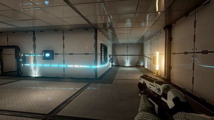 Here, you must take the beam located near the door on the left side of the room and put it into the empty container on the wall, the one located on the right - Chapter 1 | Walkthrough - Walkthrough - The Turing Test Game Guide