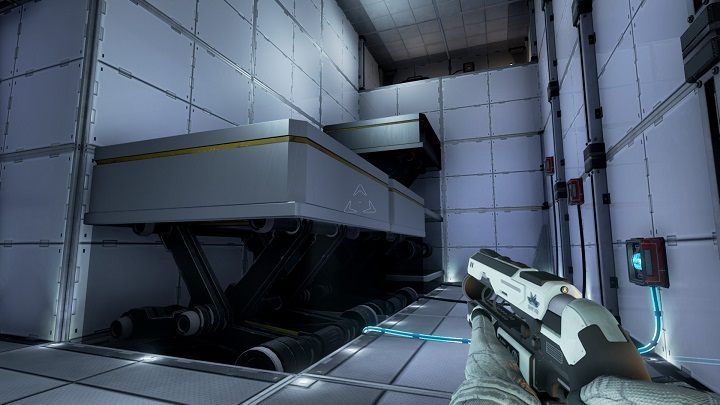 In the last sector, taking the energy beam causes the platform to descend one level, while adding the beam moves it up - Chapter 1 | Walkthrough - Walkthrough - The Turing Test Game Guide