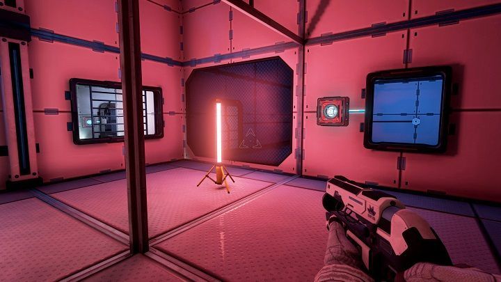 Run into the red room shown in the screenshot above and take the beam behind the window - Chapter 2 | Walkthrough - Walkthrough - The Turing Test Game Guide