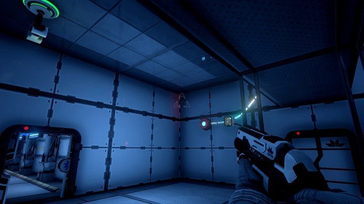 First, you must take control of the camera and use the green container to transfer an energy beam to the cable below - Chapter 5 | Walkthrough - Walkthrough - The Turing Test Game Guide