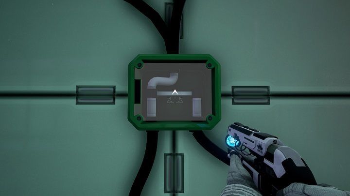 At the bottom, you must close the energy supply by clicking the green container and on the second floor you must set the cable in the green container so it will be on the left side (just like in the screenshot) - Chapter 6 | Walkthrough - Walkthrough - The Turing Test Game Guide