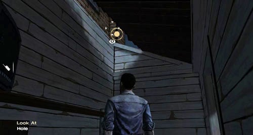 Look at the upper left corner of the screen, and you will see a hole - Chapter 5: Georgias Last City - Arrival & Battery | Episode IV: Around Every Corner - Episode IV: Around Every Corner - The Walking Dead Game Guide