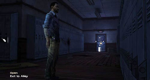 If you go left, youll see Christa and Vernon and youll also be able to look at the Vending Machine - Chapter 5: Georgias Last City - Arrival & Battery | Episode IV: Around Every Corner - Episode IV: Around Every Corner - The Walking Dead Game Guide