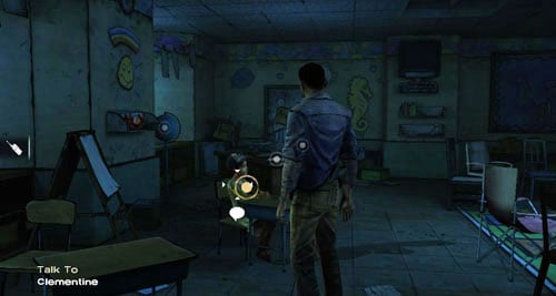 Go to the left side of the room - Chapter 5: Georgias Last City - Arrival & Battery | Episode IV: Around Every Corner - Episode IV: Around Every Corner - The Walking Dead Game Guide