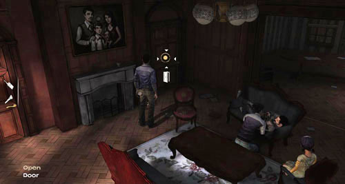 Go to the foreground of the screen and enter the living room - Chapter 1: Georgias First City - Inside | Episode IV: Around Every Corner - Episode IV: Around Every Corner - The Walking Dead Game Guide