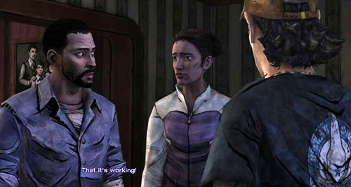 After entering the house there will be several dialogues - none of your answers will be important - Chapter 1: Georgias First City - Inside | Episode IV: Around Every Corner - Episode IV: Around Every Corner - The Walking Dead Game Guide