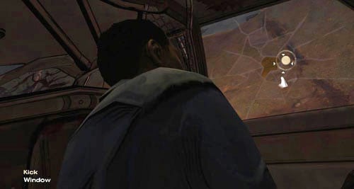 Once youve regained consciousness, you can look to the left to see the body of the Cop through the window - Chapter 1: Out of the Frying Pan | Episode I: A New Day - Episode I: A New Day - The Walking Dead Game Guide