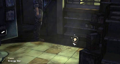 Next, look at the background of the screen, at the door - Chapter 5: Its Just One Bullet - In the pharmacy | Episode I: A New Day - Episode I: A New Day - The Walking Dead Game Guide