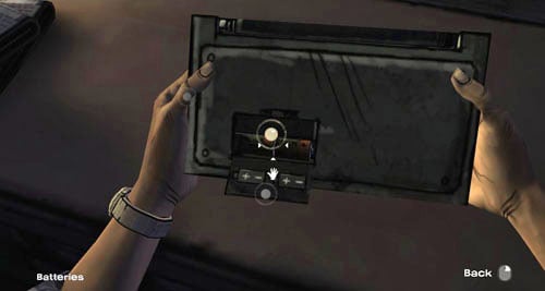 Carley will still not be able to make the radio work, so examine it - Chapter 5: Its Just One Bullet - In the pharmacy | Episode I: A New Day - Episode I: A New Day - The Walking Dead Game Guide