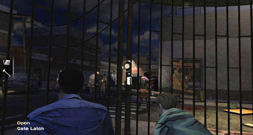 Use the axe on the Lock to break it, open the Gate Latch and then take a Brick lying right in front of the gate latch and throw it through the windowpane of the TV Store - Chapter 6: Hey, Bud | Episode I: A New Day - Episode I: A New Day - The Walking Dead Game Guide