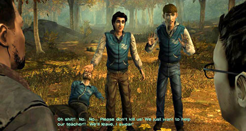 David, the teacher, got caught in the bear trap - Chapter 1: Going Hungry | Episode II: Starved for Help - Episode II: Starved for Help - The Walking Dead Game Guide