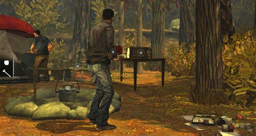 After the cutscene go in the direction of the camp - you dont need to do it quietly, as the camp is empty - Chapter 3: Thank you for shopping at Save Lots! - Searching for the bandits | Episode II: Starved for Help - Episode II: Starved for Help - The Walking Dead Game Guide
