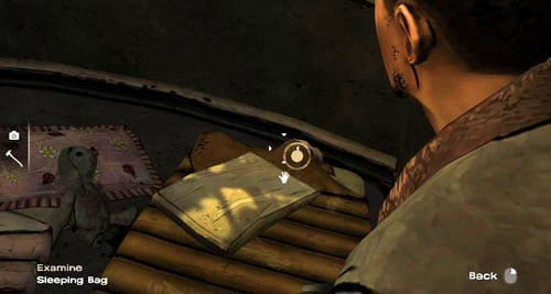 Examine the Tent again to enter it - Chapter 3: Thank you for shopping at Save Lots! - Searching for the bandits | Episode II: Starved for Help - Episode II: Starved for Help - The Walking Dead Game Guide