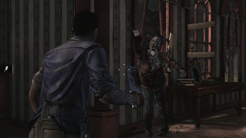 The next dialogue doesnt matter for the action, because after choosing any option, zombie will get inside anyway - Chapter 2: Siege | Episode V: No Time Left - Episode V: No Time Left - The Walking Dead Game Guide