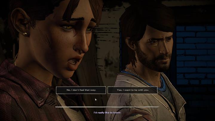 Finally, the woman will profess her feelings, leaving you with a third major choice found in this episode - The Walking Dead: A New Frontier: Chapter 6 - The Price of Justice - The Walking Dead: A New Frontier: Episode 4 Thicker than Water - The Walking Dead: The Telltale Series - A New Frontier Game Guide