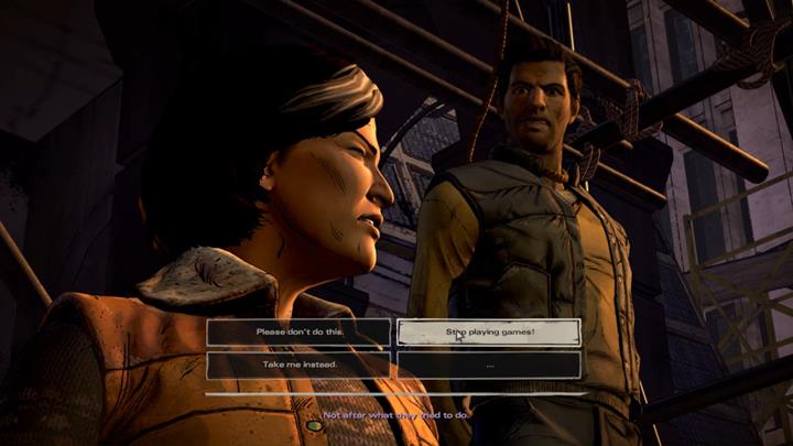 Youve finally reached the square - Joan is leading the crowd before a public execution of David, who will be soon joined by Tripp and Ava - The Walking Dead: A New Frontier: Chapter 6 - The Price of Justice - The Walking Dead: A New Frontier: Episode 4 Thicker than Water - The Walking Dead: The Telltale Series - A New Frontier Game Guide