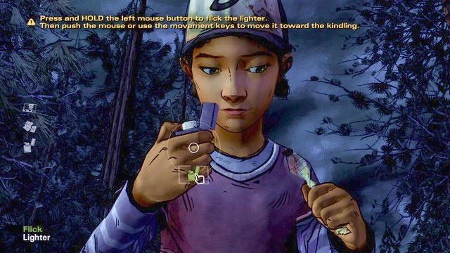 Clementine making fire - The Walking Dead Season Two: Chapter 2 - 16 Months Later - The Walking Dead Season Two: Episode 1 All That Remains - The Walking Dead: Season Two Game Guide