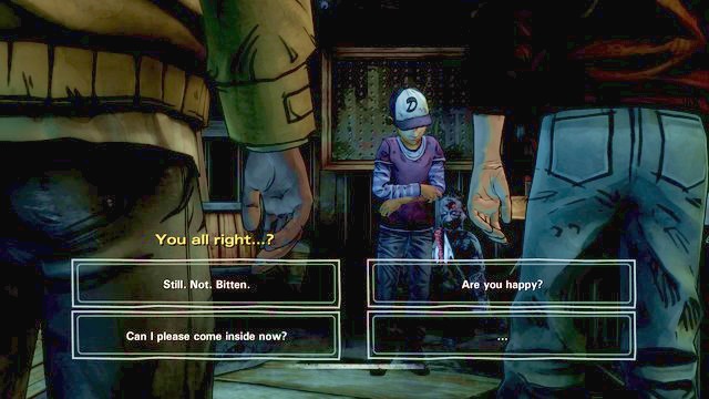 The new group is surprised with your deeds - The Walking Dead Season Two: Chapter 9 - Back In The Shed - The Walking Dead Season Two: Episode 1 All That Remains - The Walking Dead: Season Two Game Guide