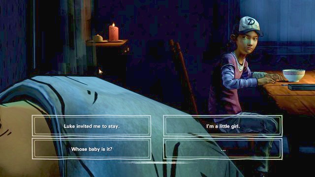 Rebecca clearly does not like you - The Walking Dead Season Two: Chapter 10 - Later That Night - The Walking Dead Season Two: Episode 1 All That Remains - The Walking Dead: Season Two Game Guide