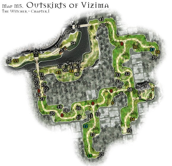 Plants: Celandine, Balissa, White Myrtle, Berberk, Hellebore - Map M5 - Outskirts of Vizima | Walkthrough - Maps | Chapter I - The Witcher Game Guide & Walkthrough