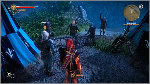 At the edge of the Kaedweni camp you will find the blue stripes camp (M25, 15), with a fist fight tournament right beside the tents - Against the Blue Stripes - Side missions - The Witcher 2 Assassins of Kings Guide