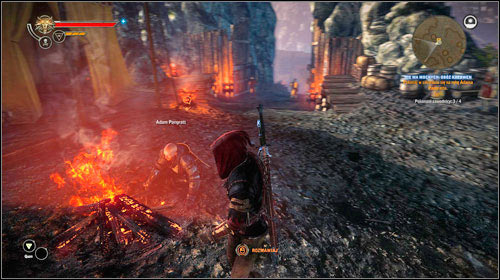 After defeating the three best men in the camp, you can return to Adam Pangratt (M25, 8) - Bring it on: Kaedweni Camp - Side missions - The Witcher 2 Assassins of Kings Guide
