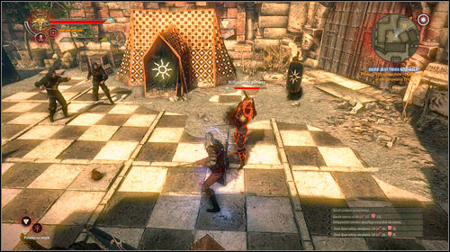 Inside the camp (M31, 27) you will be stopped by Renuald - unfortunately your hostage wont make too much of an impression on him, the ambassador will die and you will have to face six soldiers - Where is Triss Merigold? | Common main missions - Main missions - Common - The Witcher 2 Assassins of Kings Guide