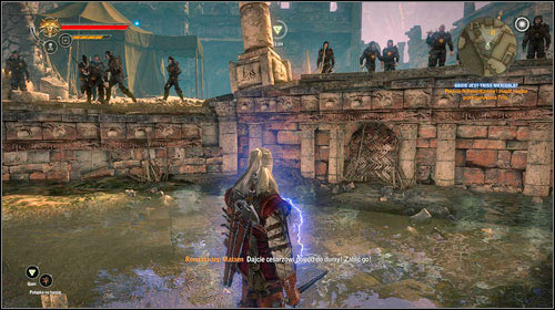 Go up the ladder (M31, 28) onto the upper level and keep going forward while eliminating the soldiers on your way, until you reach a small flooded square - Where is Triss Merigold? | Common main missions - Main missions - Common - The Witcher 2 Assassins of Kings Guide