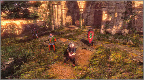In order to unblock the monastery courtyard door (M3, 7), you will have to eliminate three soldiers waiting by the entrance - To the Temple - Main missions - The Witcher 2 Assassins of Kings Guide