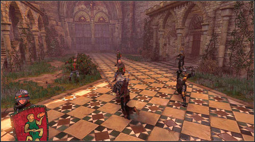 There is a rather serious surprise waiting for you on the courtyard - a group of six soldiers - To the Temple - Main missions - The Witcher 2 Assassins of Kings Guide