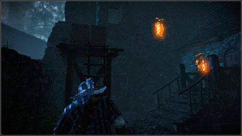 In order to eavesdrop on the conversation, climb up the ladder and onto the chest - Indecent Proposal - Main missions - The Witcher 2 Assassins of Kings Guide