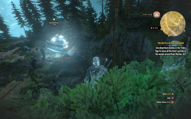 Close three portals in the forest, after that the invisibility will stop working - The Witcher 3 Wild Hunt: The Battle of Kaer Morhen - walkthrough - The Witcher 3: Kaer Morhen - The Witcher 3 Wild Hunt Guide