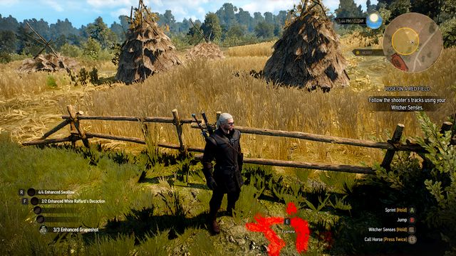 Behind the fence you will find track of the shooter - The Witcher 3: Rose on a Red Field - The Witcher 3: Side quests - The Witcher 3 Wild Hunt Guide