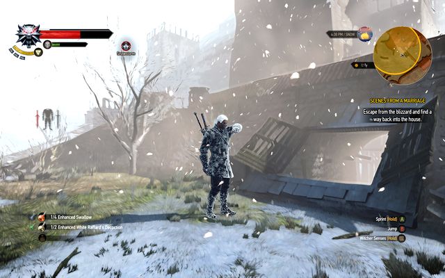 Now youre outside the building, in a blizzard that is hurting Geralt - The Witcher 3: Scenes From a Marriage - The Witcher 3: Main quests - The Witcher 3 Wild Hunt Guide