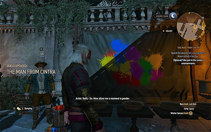 You can throw paint balls at the wall (press the button for additional items) to paint a picture - The Man From Cintra - Main quests - The Witcher 3: Blood and Wine Game Guide