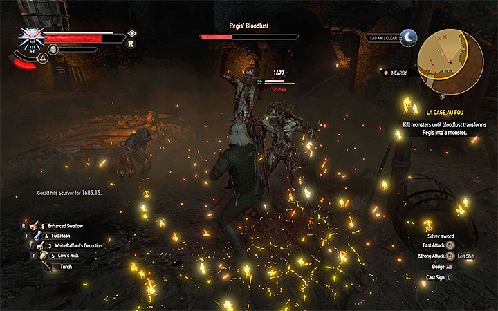 Attack the monsters in any order and prevent them from surrounding the protagonist. - La Cage au Fou - Main quests - The Witcher 3: Blood and Wine Game Guide